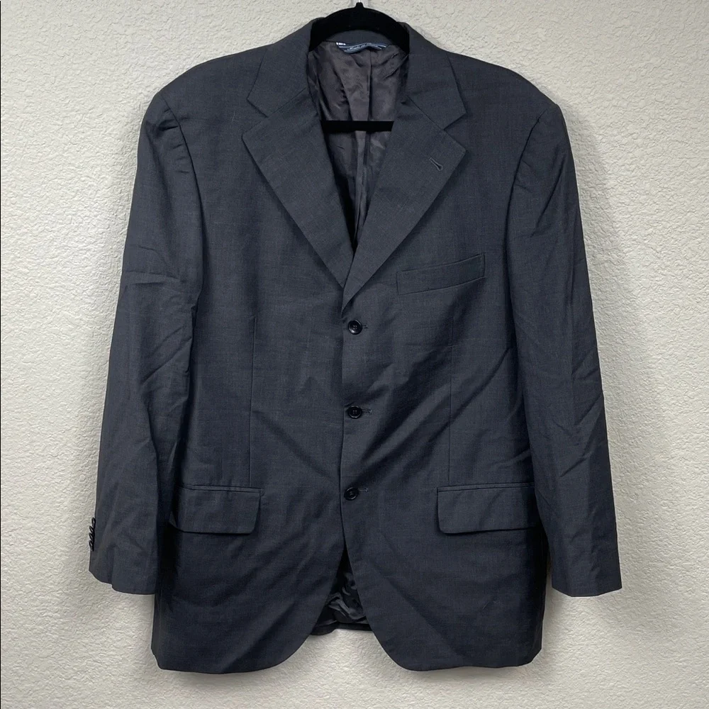 Vintage Longchamp Paris Comero Super 120s Wool Dark Gray Suit Jacket Blazer